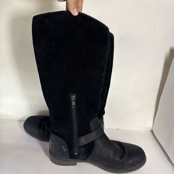 Ugg Thomsen Suede Leather Sheepskin Lined Waterproof Buckled Zip Boots Women Sz7 - Picture 2 of 10